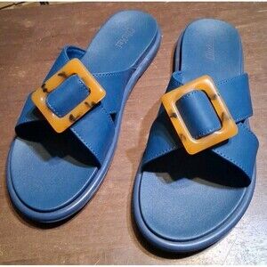 OluKai La'i Slides Women's Size 8 Lava Rock Sandals Blue Wet Grip
